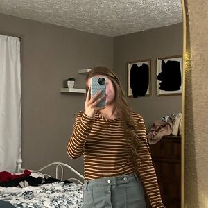 Striped Burnt Orange Long Sleeve Top